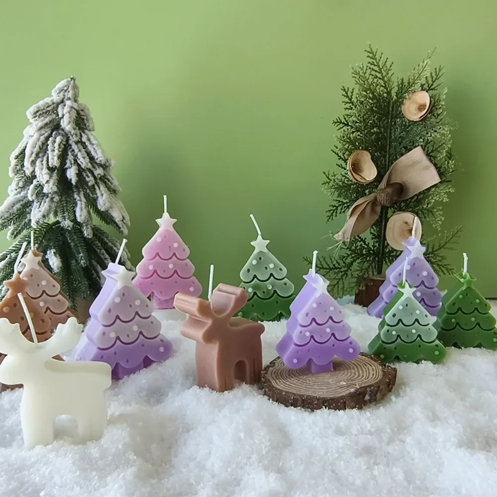 Molde de silicona con forma de árbol de Navidad de dibujos animados, juego de fabricación de resina de alce de Animal, regalos de Chocolate de plantas, decoración de fiesta de ciervo desmontable fácil