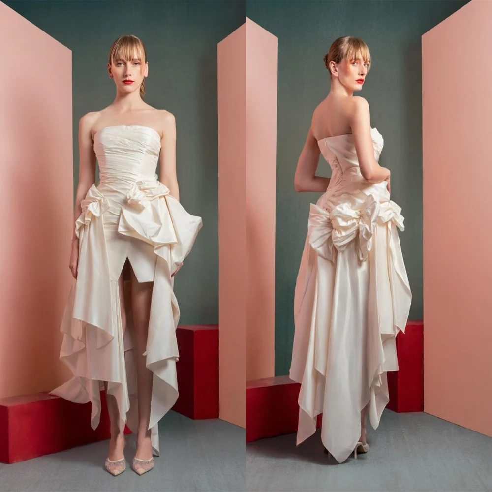 

Customized Simple White Satin Evening Dress Classic Strapless Sleeveless Homecoming Dresses Fashion Special Occasion Gowns