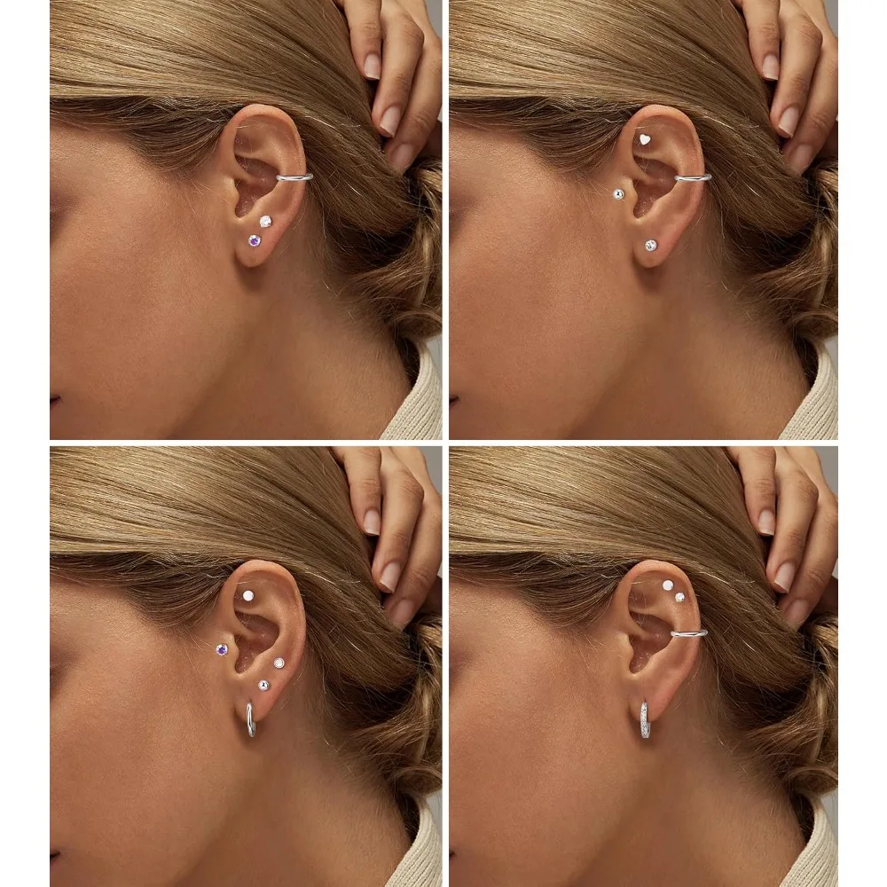 Stainless Steel Earring Sets Australian Opal Flat Back Cubic Zirconia Stud Earrings for Women 12styles