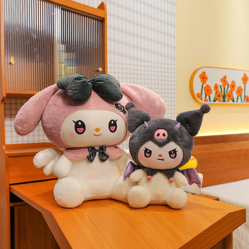 Dark Demon Kuromi and Angel Melody Plush Toy Girls Sanrio Soft Plushies Stuffed Animal Doll Gifts for Kids