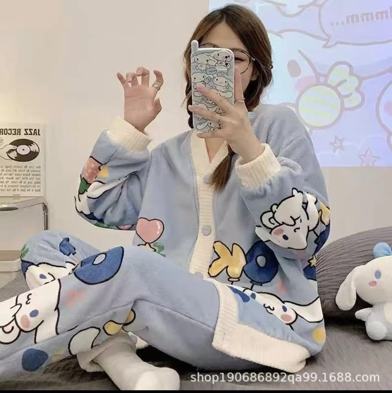 

Kawaii Kuromi Cinnamoroll Kids Plush Pajamas Cartoon Cute Coral Fleece Autumn Winter Thicken Pyjamas Casual Fashion Loungewear