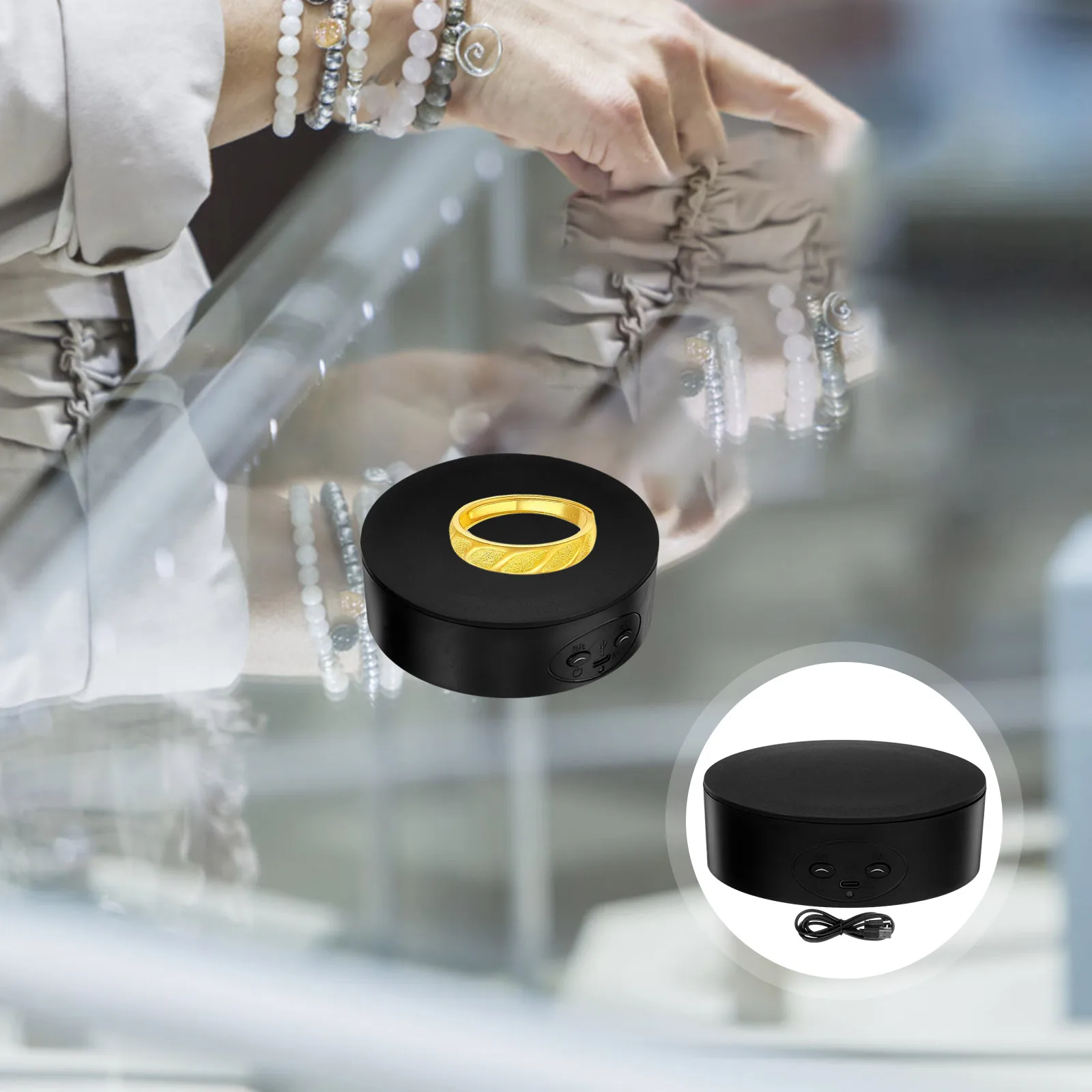 

360 Degree Electric Rotating Display Stand For Jewelry Sublimation Tumbler Abs Material Compact Sturdy Automatic Turntable