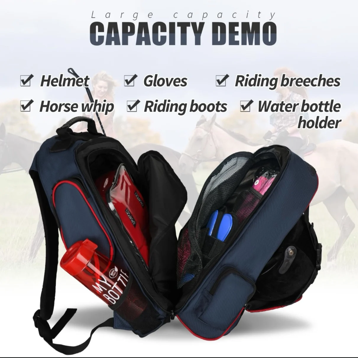متعددة الوظائف الحصان الفروسية على ظهره التكتيكية على ظهره سعة كبيرة ركوب والعتاد حقيبة التدريب