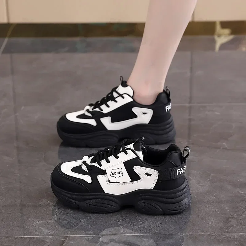 Sneakers Dames Casual Schoenen Nieuwe 2025, Mode Hoogte Toenemende Dikke Bodem Platform Sportschoenen Lederen Vrouw Dikke Sneakers