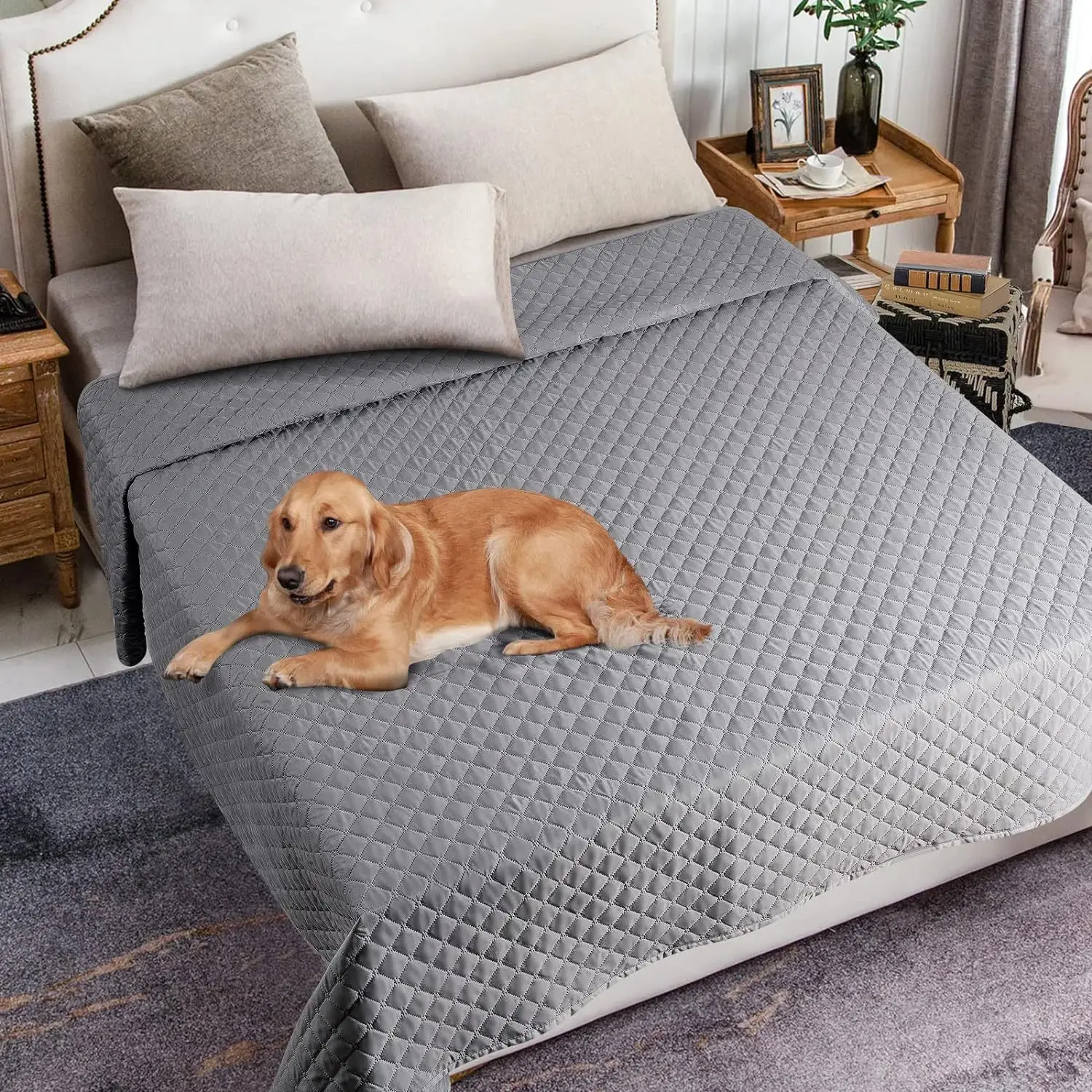 Waterproof Bedspread Washable Pets Dog Cat Kids Urine Pad Bed Sheet Covers Quilted Mattress Pads Non-Slip Mattress Protector