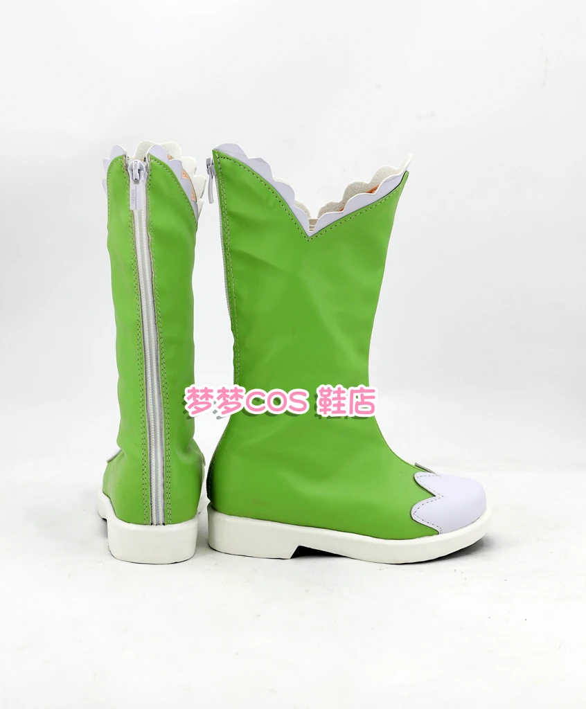 Fluttershy Little Anime Pony Scarpe Cosplay Stivali Stivali in pelle PU verde Carnevale di Halloween Stivali su misura