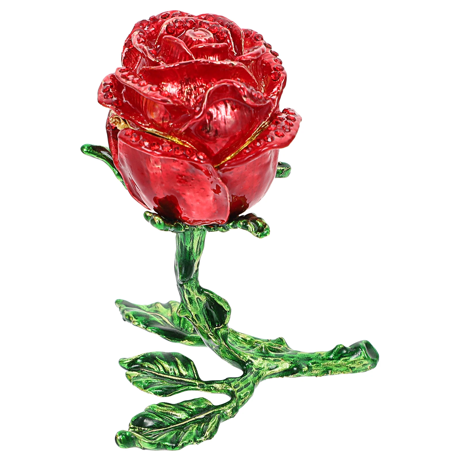 

Rose Flower Alloy Jewelry Box Red Decorative Storage Holder for Girls ganize Necklace Earring Lovely Desktop Adornment Child