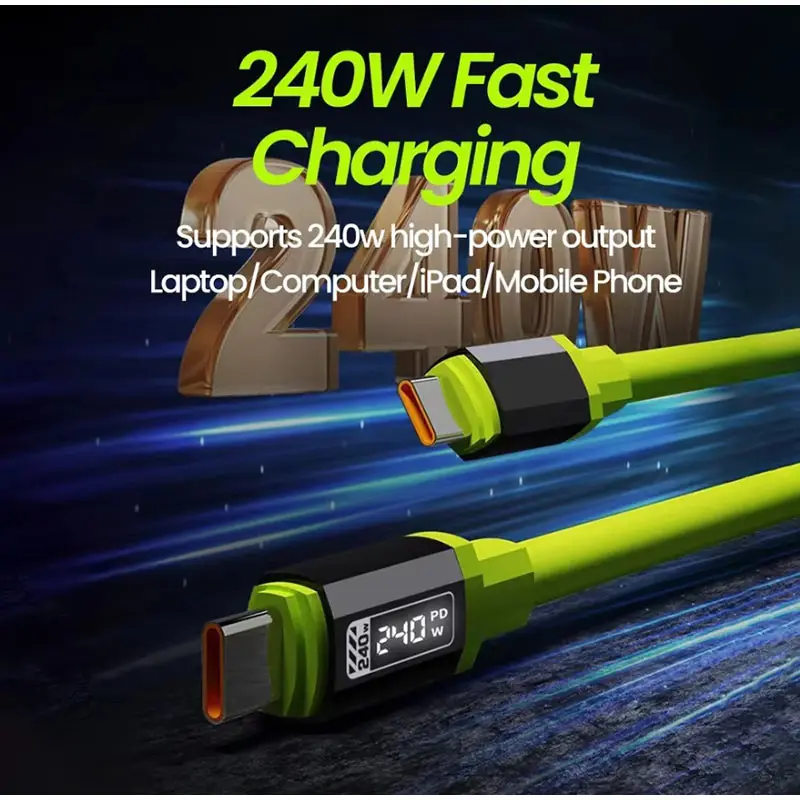 การชาร์จอย่างรวดเร็ว 240W สายเคเบิลยูเอสบี ชนิด-ซีถึงประเภท-ซีแสดงพลังงานแบบเรียลไทม์ การชาร์จอย่างรวดเร็ว กำลังไฟสูง เหมาะสำหรับโทรศัพท์มือถือทุกรุ่น