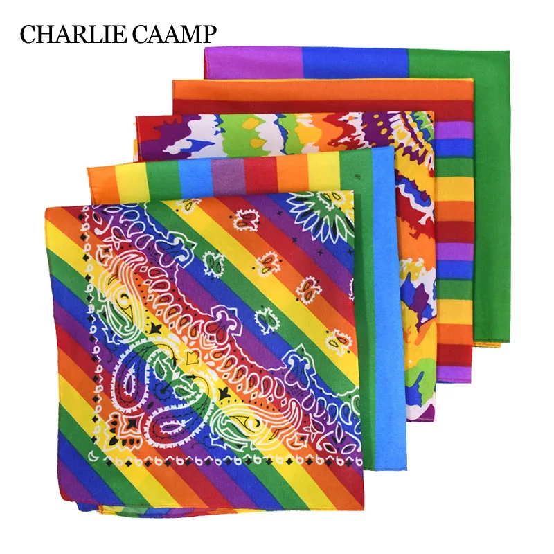 

New Rainbow Tie Dye Women Hip Hop Cotton Square Scarf Homophobic Bandana Headband Flag Hijab Gradient Color Gifts Men Boys Girls