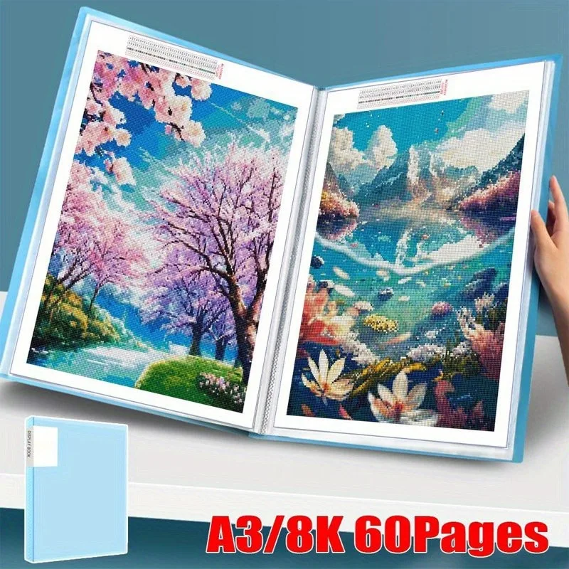 Diamond Painting Organizer Album 60-Page Durable Plastic Storage Book with Clear Pockets Portfolio for Photos Crafts DIY Storage