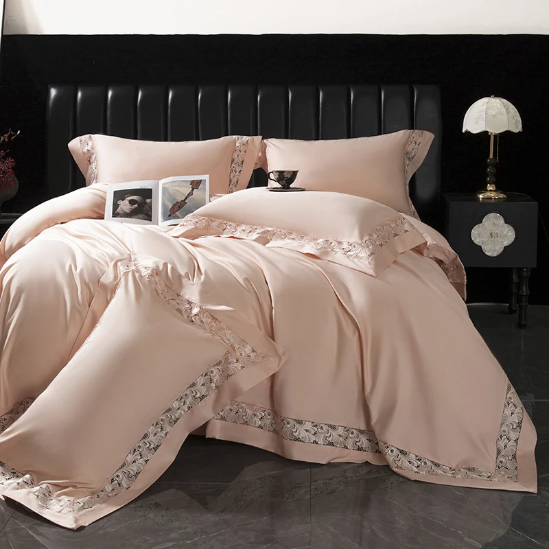Premium 1000TC Egyptian Cotton Luxury Hollow Wide Edge Embroidery Bedding Set Duvet Cover Flat/Fitted Bed Sheet Pillowcases 4Pcs