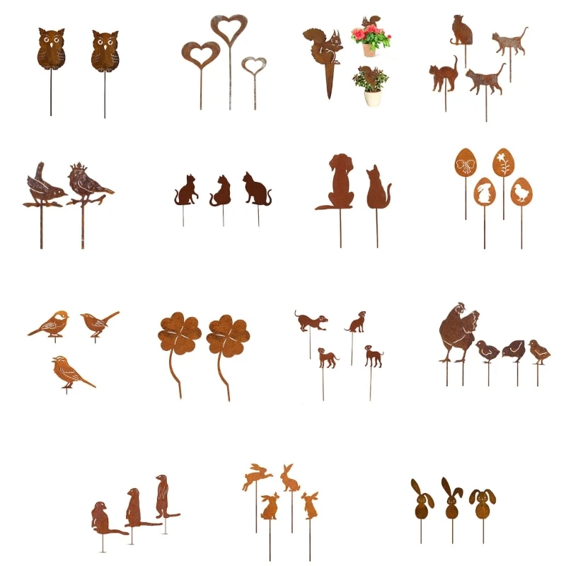 

Garden Decors for Outside Metal Rusted Animals Decorative Garden Stakes Dropship