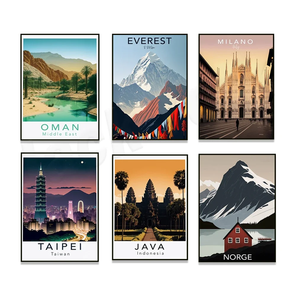 Mallorca, Tuscany, Maldives, Norway, Nepal, Everest, Netherlands, Indonesia, Spain, Thailand night market travel poster