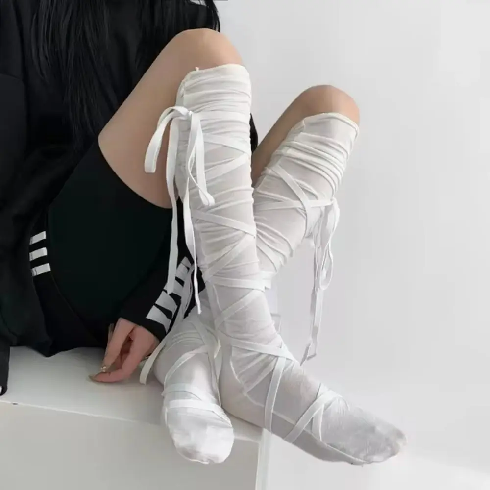 Trendy Punk Calf Tie Leg Cover socks Women Y2K Lolita Ballet Strappy Calf Socks Gothic Japanese JK Club Thin Stocking