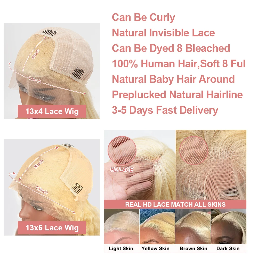 36 40 Inci 613 Madu Pirang 13X6 Renda Depan Rambut Manusia Wig Brasil Tulang Lurus Kepadatan 250 13X4 HD Transparan Frontal Wig