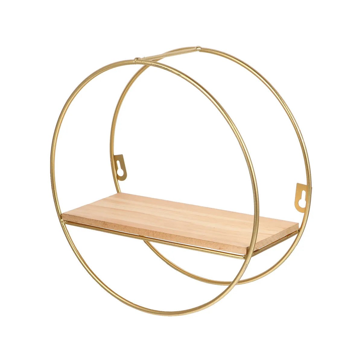Round Shape Floating Shelf Nordic Style Wall Decor with Wooden Top and Metal Frame Geometric Wall Storage Rack Home Decoration