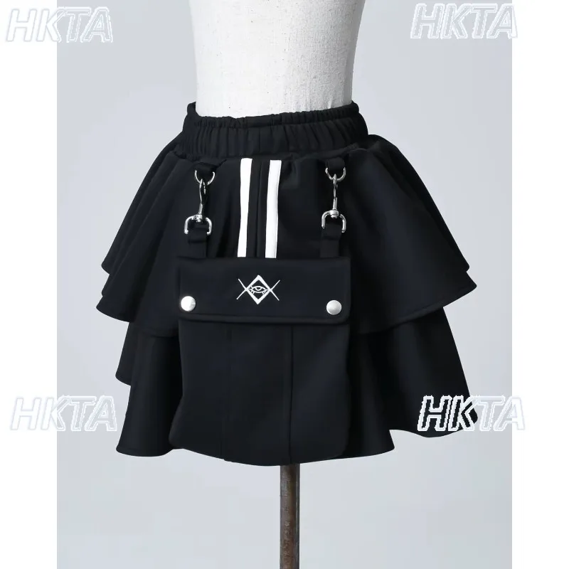 Japanese Subculture Dark Short Skirt Women Autumn New Shoulder Bag Stripes Sports Casual Skirts Street Fashion Pleated Skirt