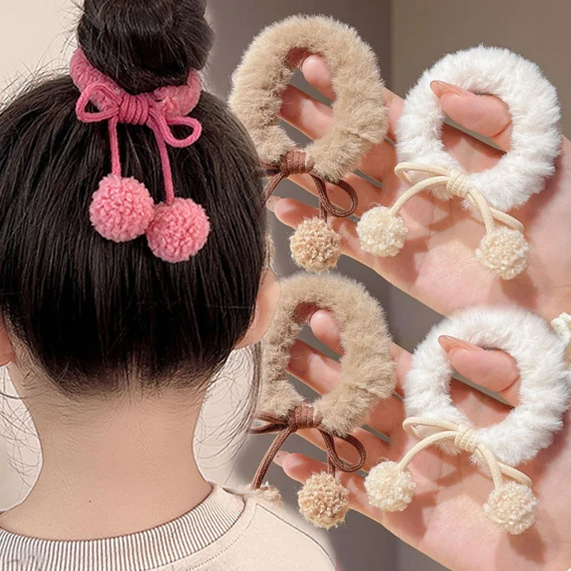 

Cute High Ponytail Plush Headbands Bowknot Hair Ties for Kids Girls High Elasticity Simple Basic Solid Colors Fashion Headwear