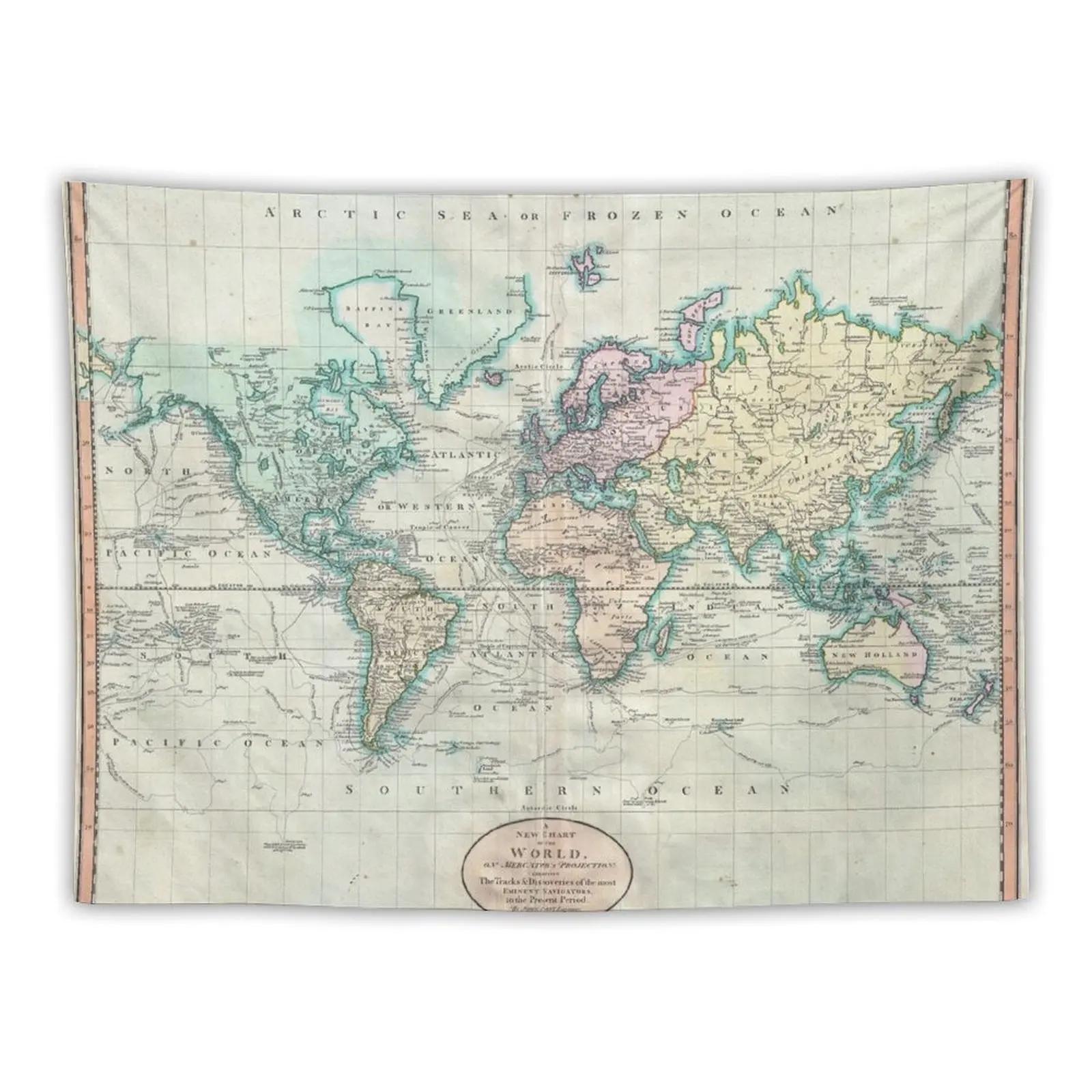 

Vintage Map of The World (1801) Tapestry Wall Decor Custom Tapestry