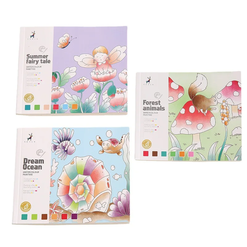 Watercolor coloring book gouache doodle drawing book children's drawing book comes with pigment watercolor drawing paper image 5