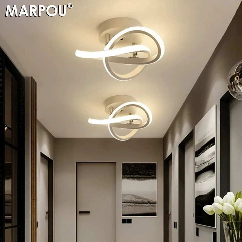 MARPOU Nordic Led Ceiling Lights For Corridor Aisle Lamp Black White Modern Ceiling Lamps For Balcony Entrance Home Decoration