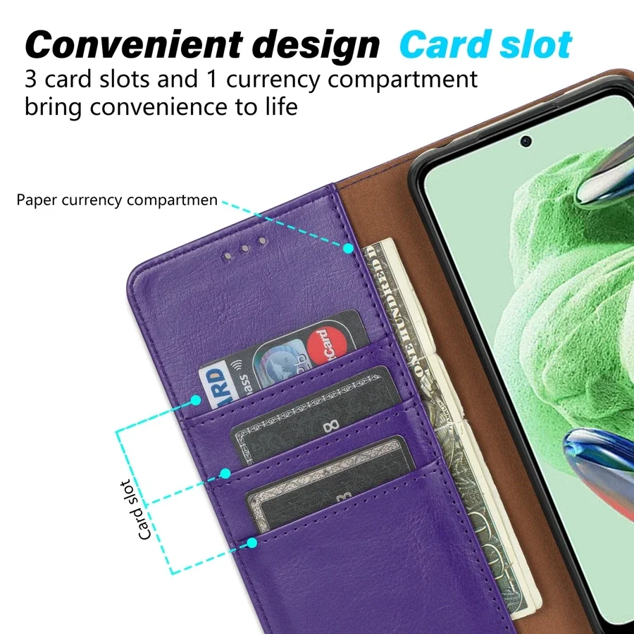 Wallet Skin Friendly Card Slot Magnetic Flip Leather Case For Xiaomi Redmi Note 13 Pro 12S 11 10 9 Pro 8T 7 13C 12 12C 10C 13T