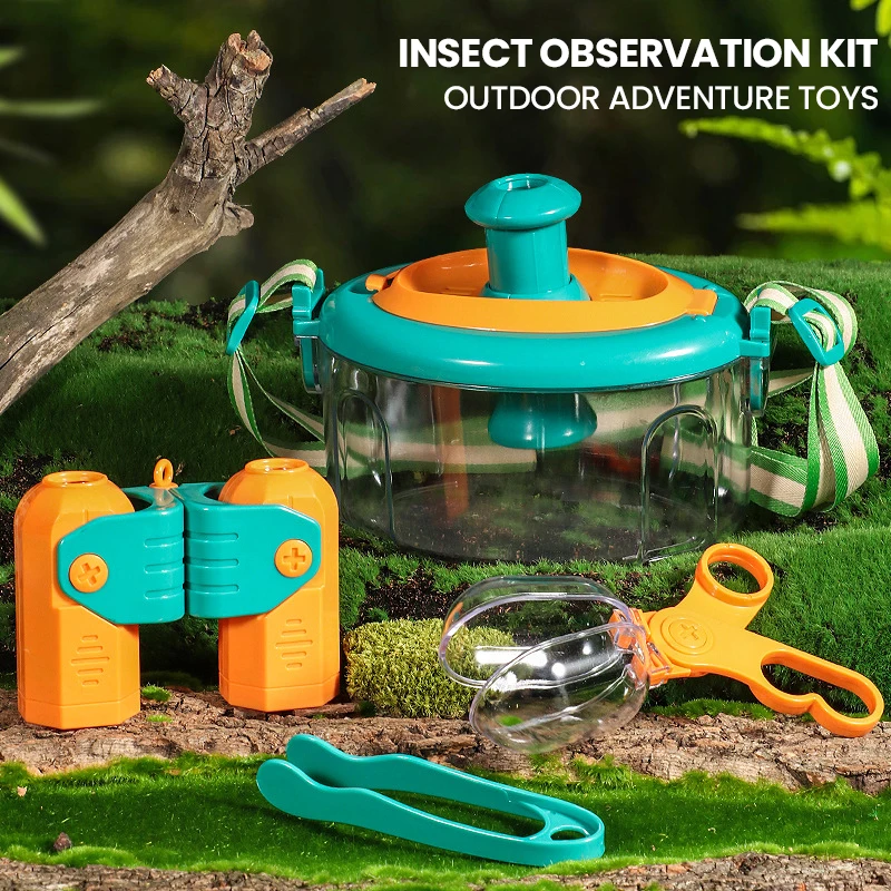 Children's Natural Outdoor Adventure Insect Capture Net Observation Box Telescope Magnifying Glass Set Clip Backpack Insect Set