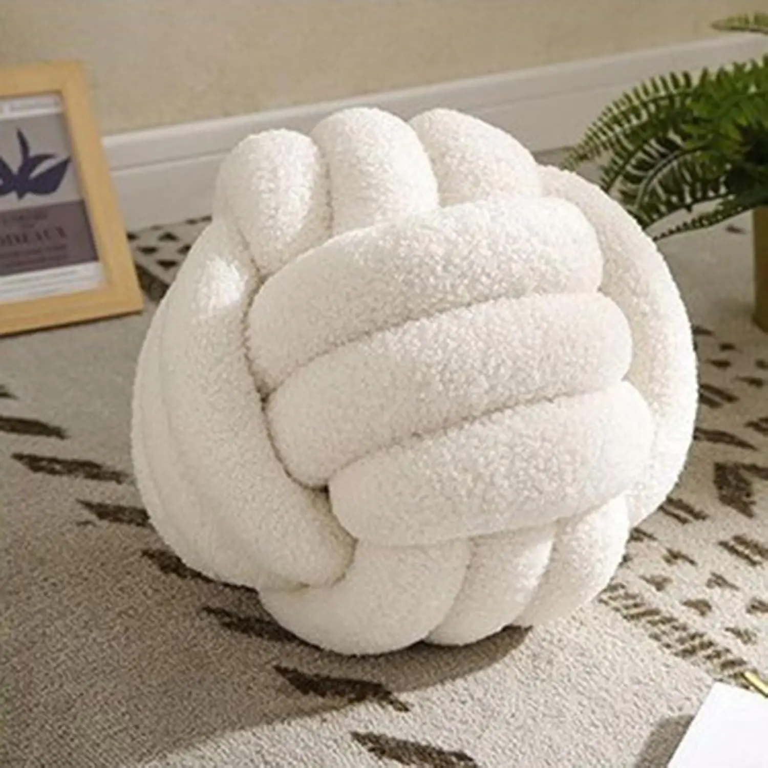 Geknotetes gewebtes Kugel-Wurfkissen, ultraweich, für das Bett, dekoratives, handgewebtes, rundes Lamm-Plüschkissen, Schlafzimmer-Dekoration