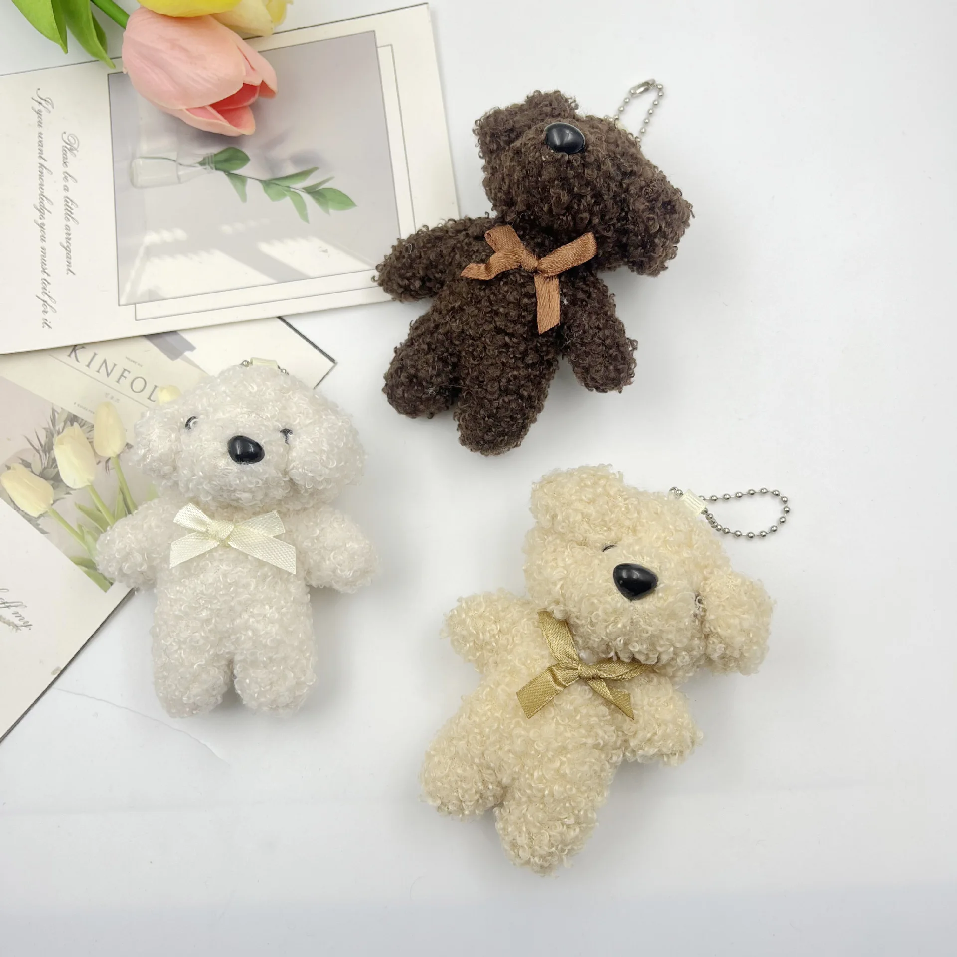 

10Pcs/Lot 10CM Cartoon Cute Curly Teddy Bear Plush Doll Keychain Toy Creative Accessories Party Wedding Decorations Wholesale