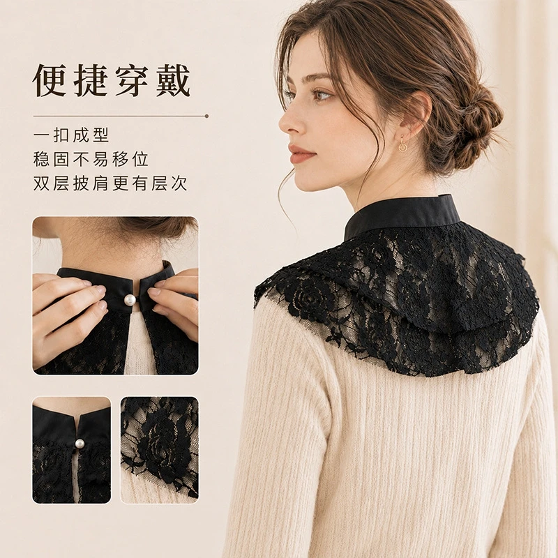 Elegant Lace Floral False Collar shawl Women Stand Collar Detachable Shirt Collar Sweater Dress Neck Decoration Accessories view 6