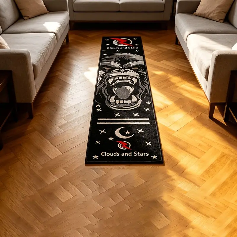VIKAMA Gorilla Print Dart Runner Mat Star Moon Lightning Non Slip Shock Absorbent Darts Floor Rug Home Game Room