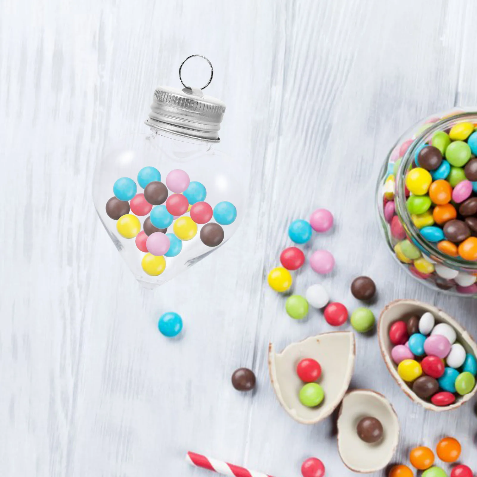 

10Pcs Christmas Heart Shaped Candy Bottles Creative Beverage Containers Pet Material for Party Use Beverage Bottles