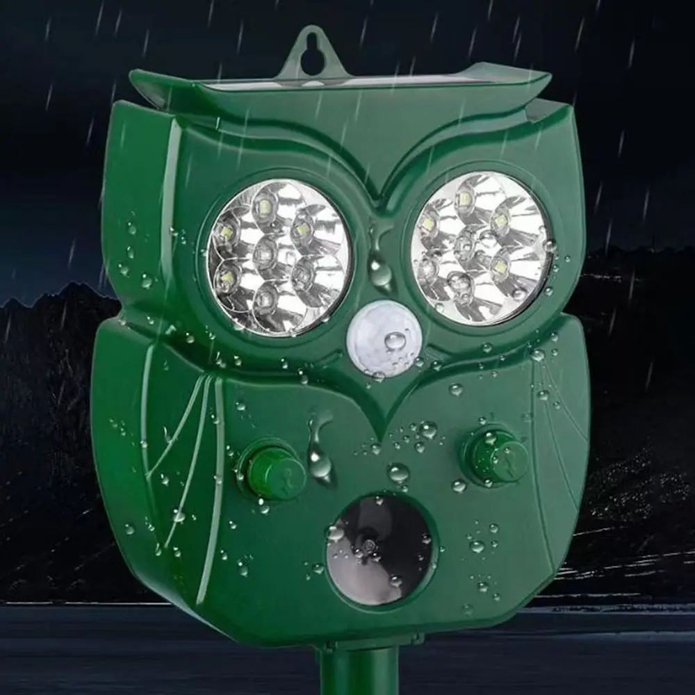 Owl Shape Ultrasonic Animal Repellant Solar Powered Infrared Sensor Solar Animal Repeller Rechargeable 14 LEDs