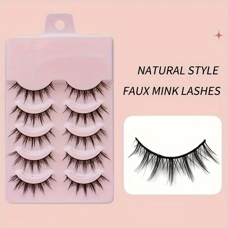 5 Pairs of Cartoon Style 3D False Eyelashes Fluffy and Soft for Natural Looking, Enhancing Makeup with Cross Lash Design