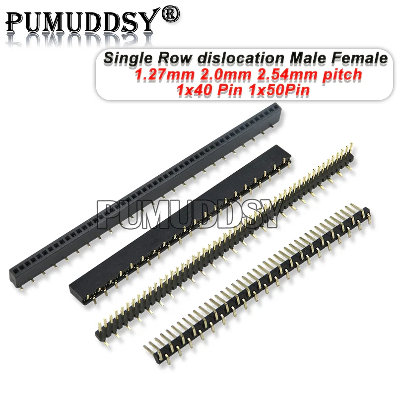 1*40p 1*50p SMT Single Row Dislocation Male Female PCB Pin Header Socket Connector Pinheader 1.27 2.0 2.54 Mm For Arduino 5PCS