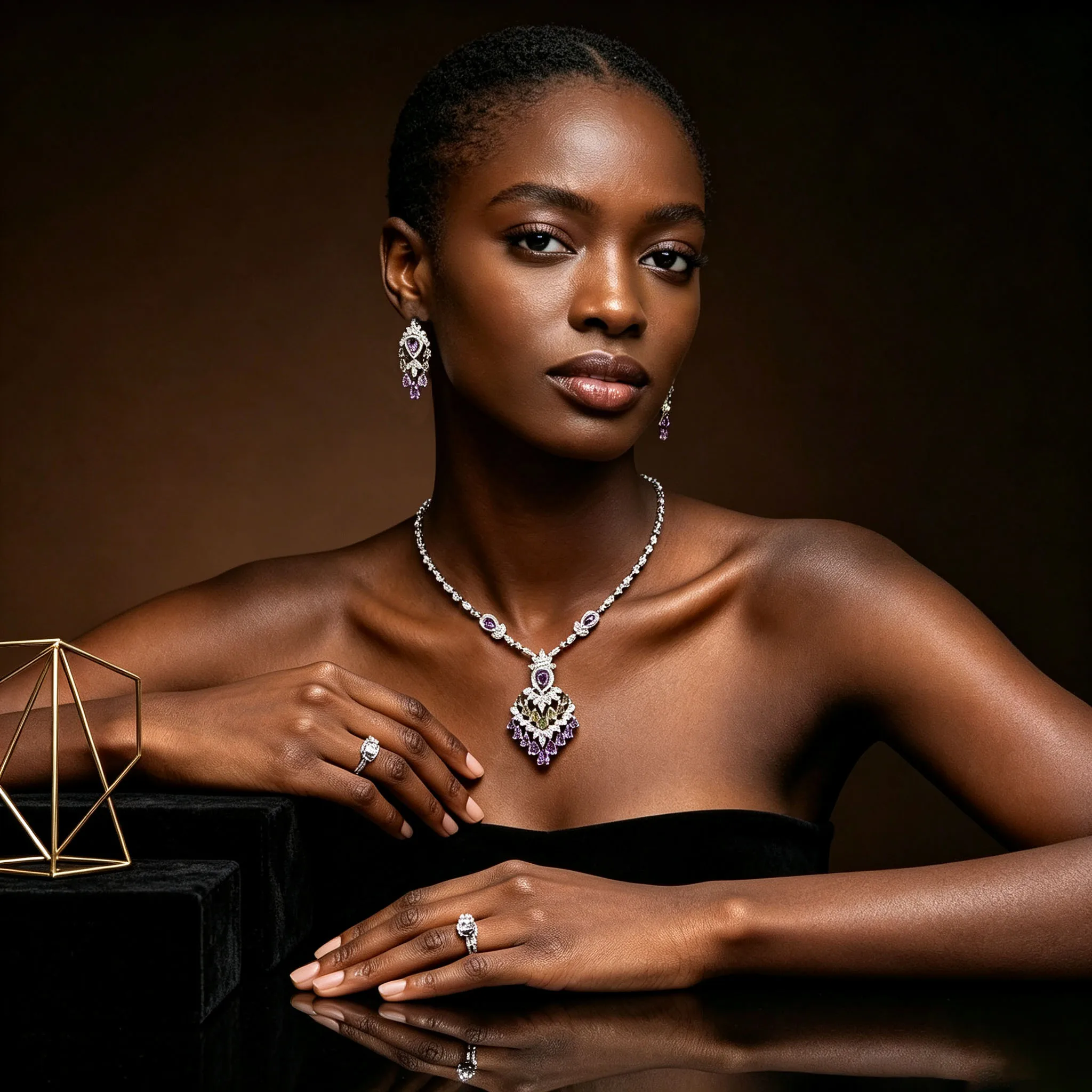 HIBRIDE New Simple Luxury Colored Necklace Earrings and Bracelet Set for Middle Eastern Women Wedding Event Accessories S-1302