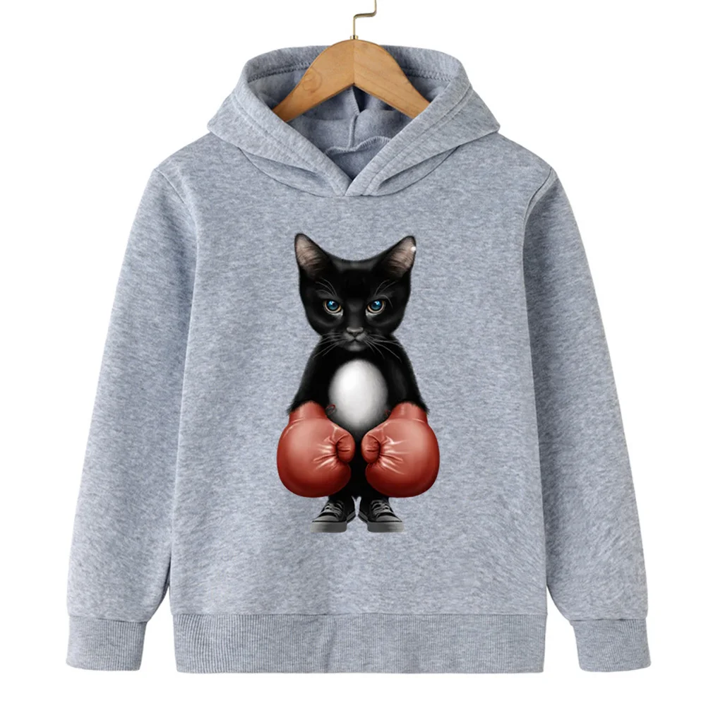 أسلوب مرح ورائع! سترة بغطاء للرأس للأطفال مطبوعة على شكل قطة سوداء للملاكمة، دع الأطفال ارتداء أزياء لطيفة وأنيقة #4