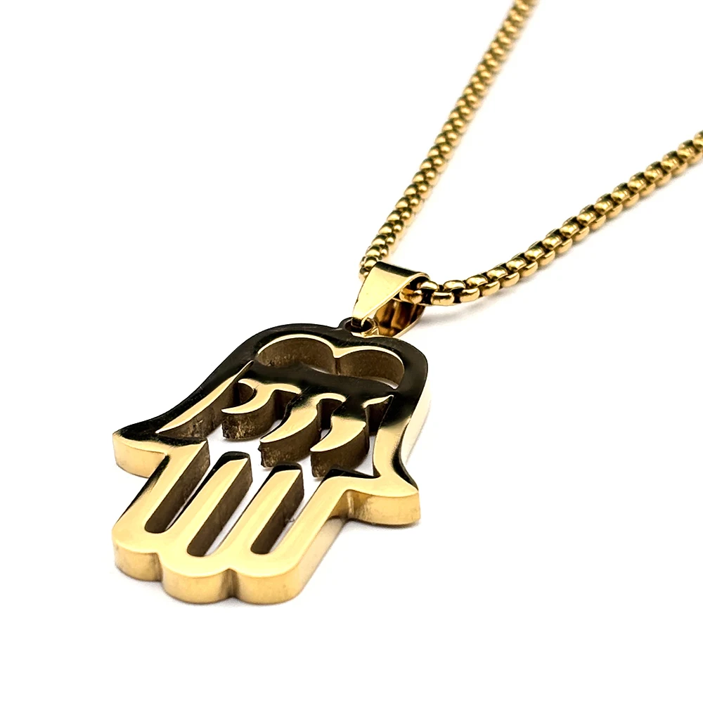 Jewish Fatima Hamsa Hand Hebrew Letter Chai Symbol Pendant Necklace for Men Women Stainless Steel Israel Amulet Chain Jewelry