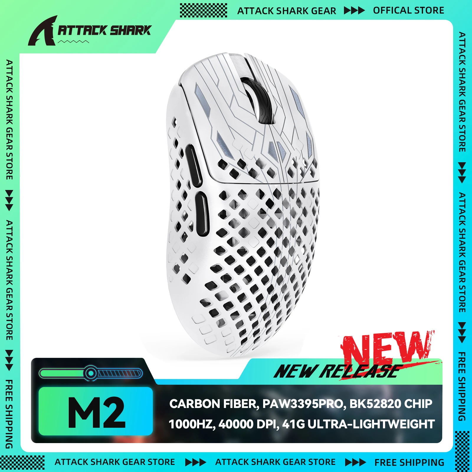 ATTACK SHARK x MAMBASNAKE M2 Carbon Fiber Lightweight Wireless Gaming Mouse, 41g Lightweight, PAW3395PRO Sensor, 40000 DPI