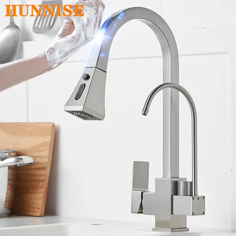

Brushed Nickel Touch Filter Kitchen Faucets Quality Brass Hot Cold Pull Out Kitchen Mixer Tap Smart Sensor Touch Kitchen Faucet