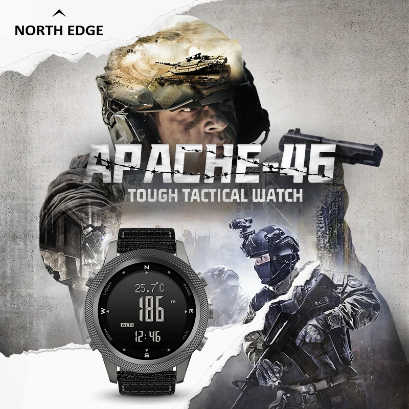 New NORTH EDGE Military Sport Stopwatch Men's Digital Watches 50 M Waterproof APACHE-46 Altimeter Compass Barometer Smart Clock