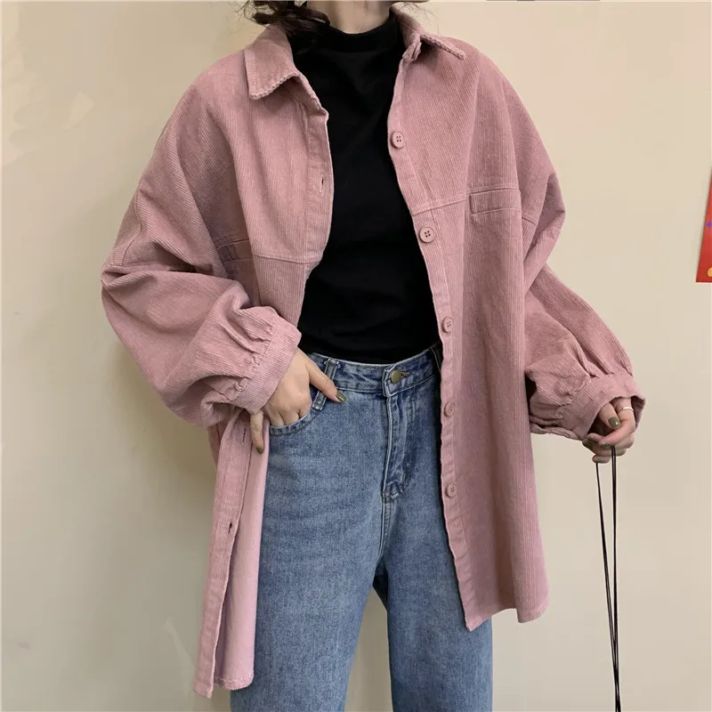 Arazooyi Outwear Oversized Corduroy Shirt Coat Women Tops Blouses Loose Casual Blusas Jackets Korean Elegant Camisas Mujer