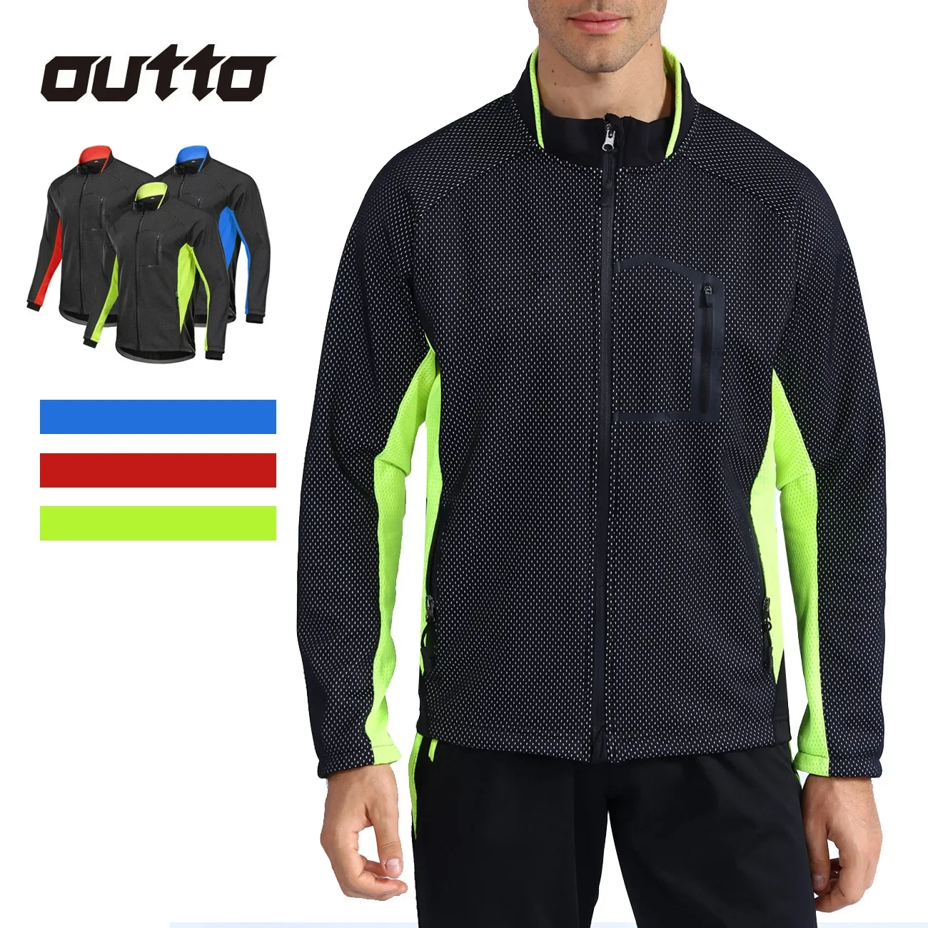 

Fleece cycling suit long-sleeved men's autumn and winter fleece warm cross-border windshield bicycle cycling suit jacket #18-BY