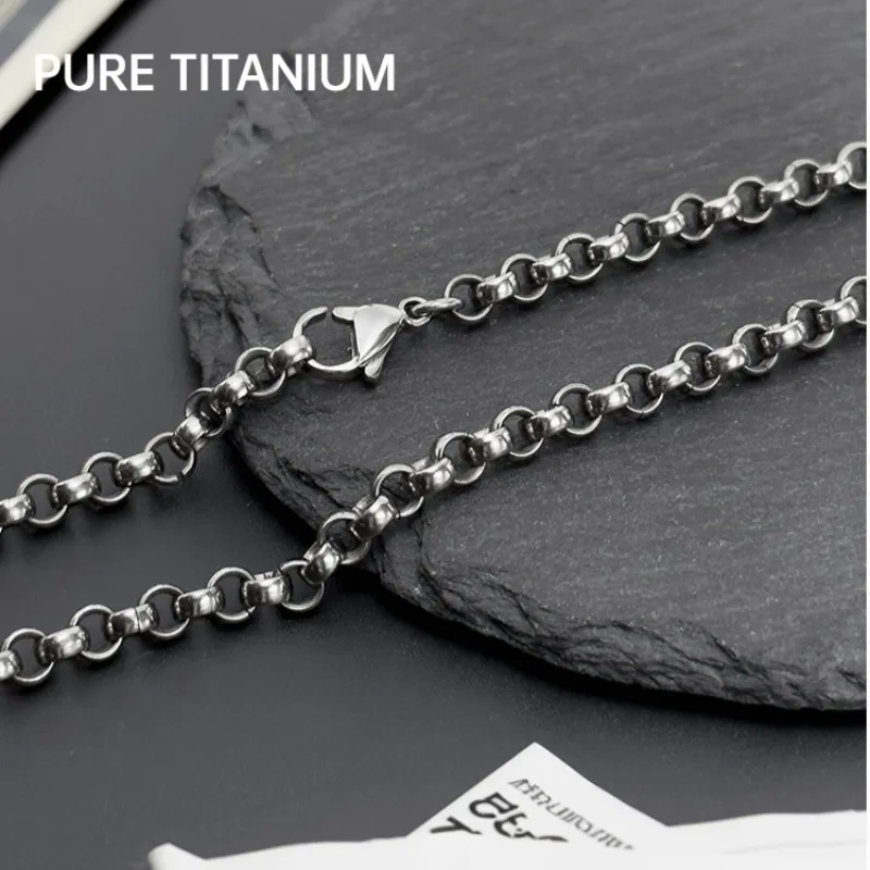 

4mm Pure Titanium Round O Link Chain Cross Necklace - Unisex Trend Hip Hop Non Rusting Non Allergic Necklace Cross Pendant
