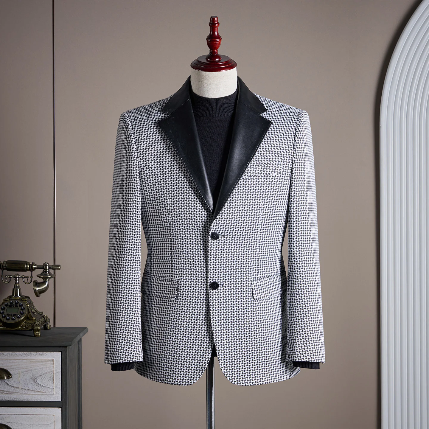 

Korean Elegant Houndstooth Blazer Jacket Men Fashion Single Breasted Slim Fit Men's Casual Blazers Business Formal Wear Coat 4XL