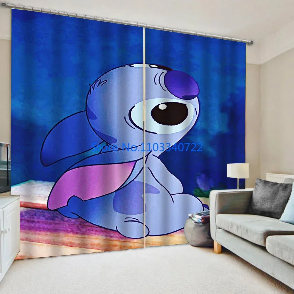 

Anime Lilo and Stitch Blue Window Curtain 184x215cm 3D Print Blackout Curtains Living Room Bedroom Decoe Custom Kids Gift