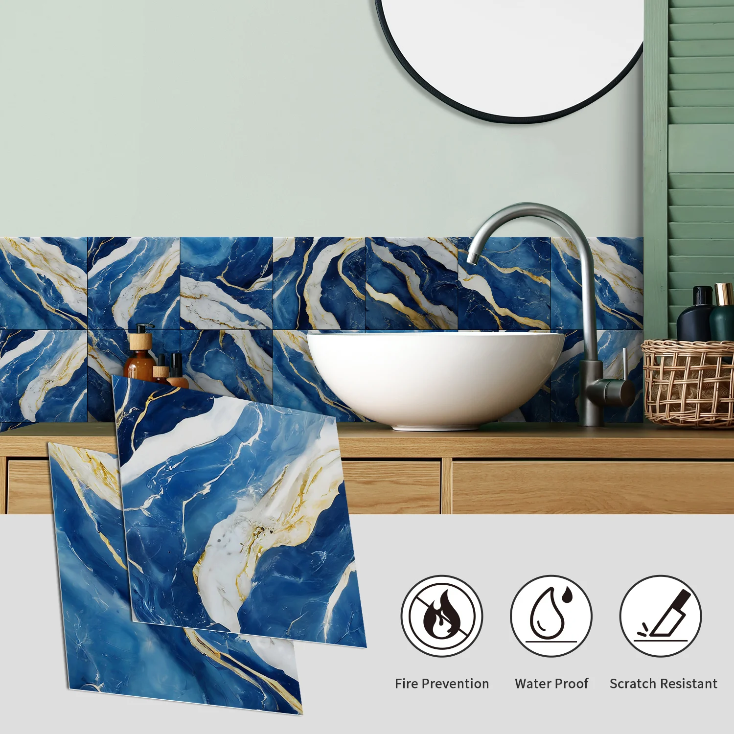 Self-Adhesive PVC Wall Stickers Marble Pattern Waterproof Scratch-Resistant for Kitchen Bathroom 15x15/20x20/30x30cm