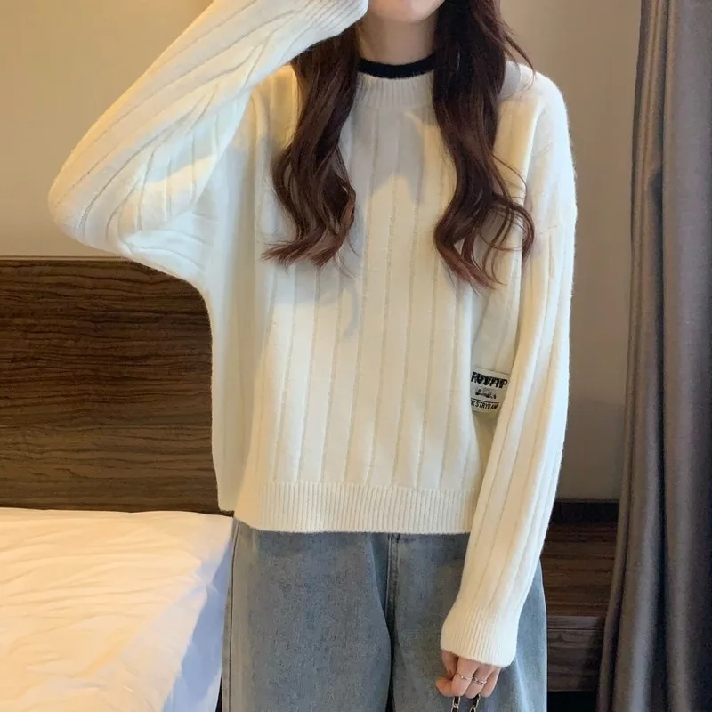 

Dames Truien Roze Crop Ronde Ronde Ronde Ronde Ronde Geb europea Top Voor Dames Korte Truien Jersey Koreaanse Stijl Trend