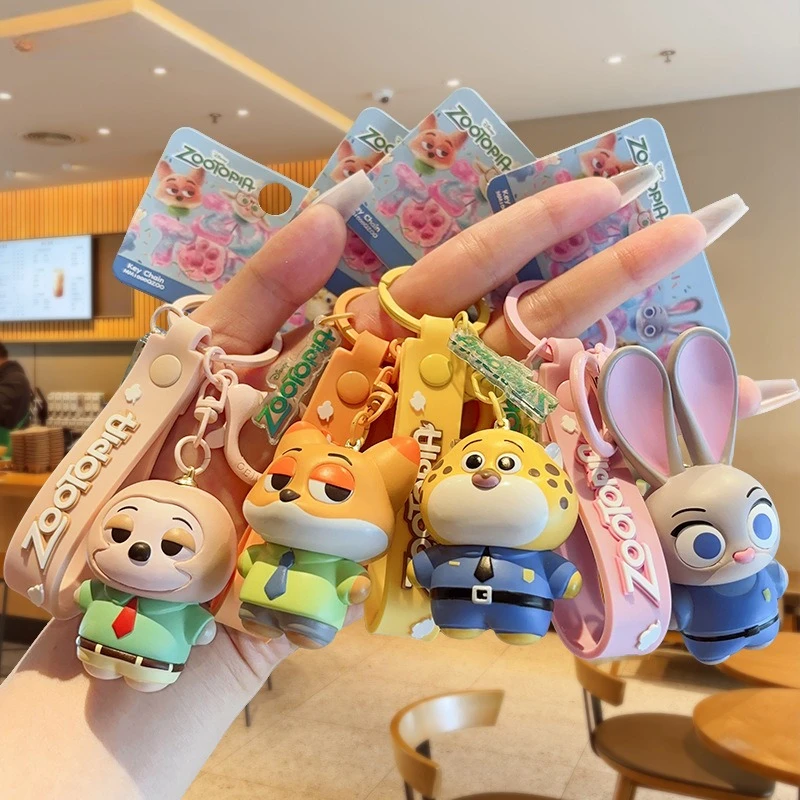 

Kawaii Zootopia Rabbit Police Officer Judy Fox Nick Doll Keychain Couple Backpack Small Pendant Christmas