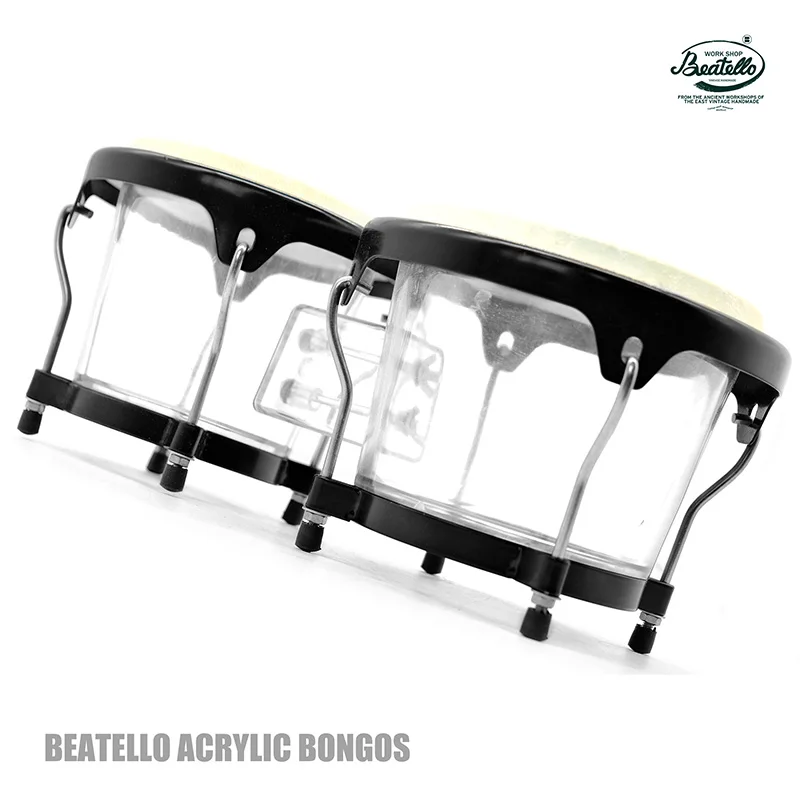 Beatello 1-Pcs Bongo Drum with Sheepskin Drumhead and Tuning Wrench Acrylic Drum Cavity in Various Colors for Beginners